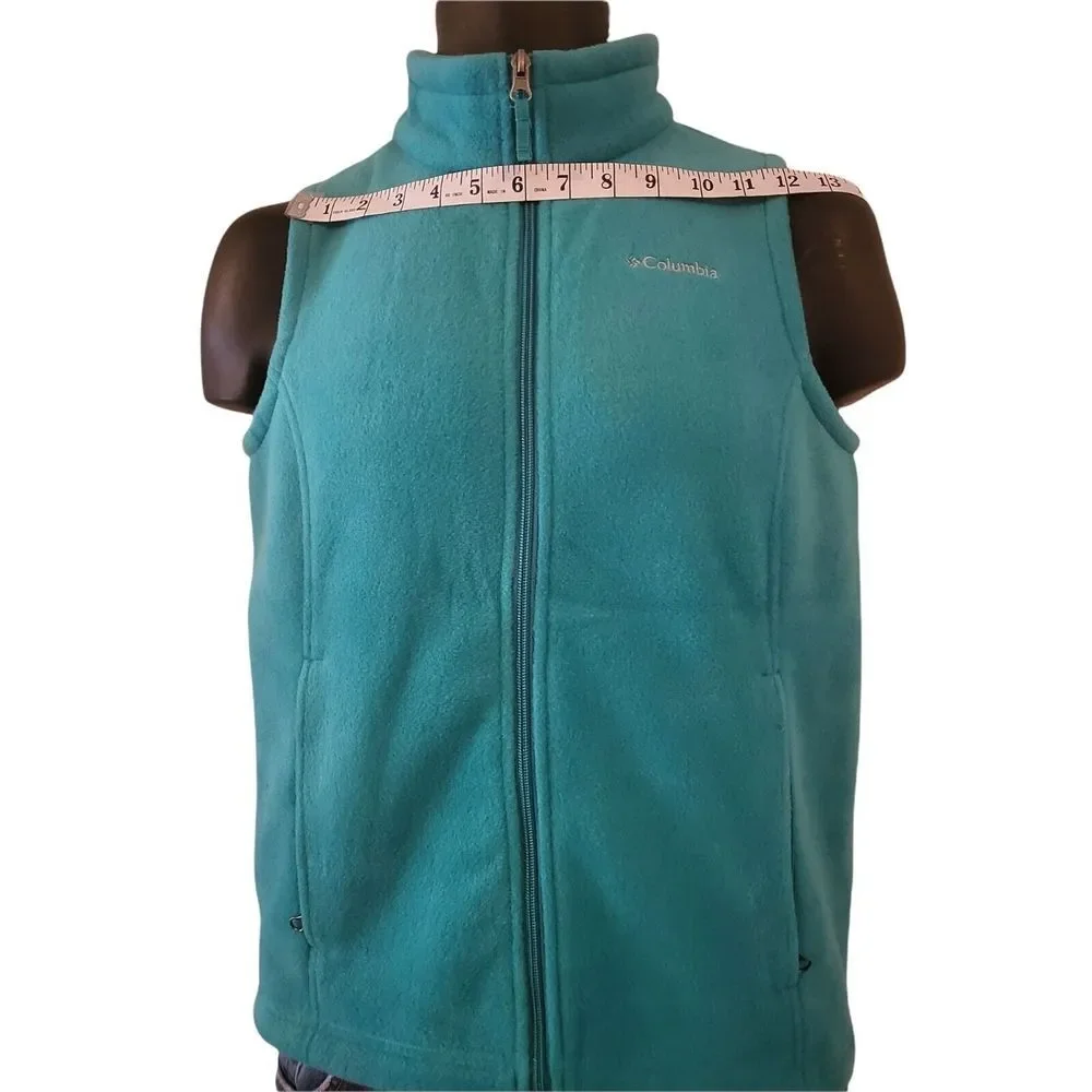 Columbia Fleece Vest Youth Sz L Aqua Blue Sleeveless Full‎ Zip Everyday Winter